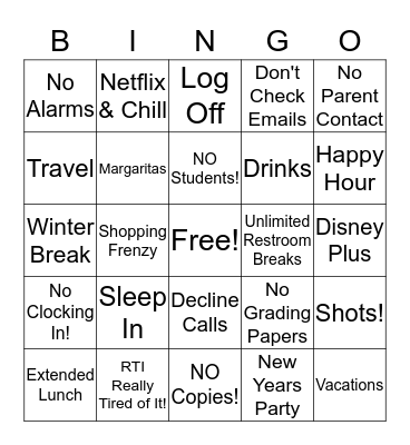 Teacher Bingo Card