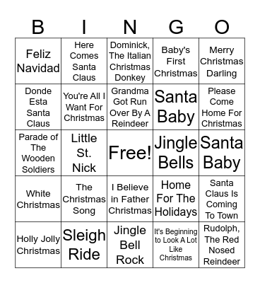 Christmas Song Bingo Card