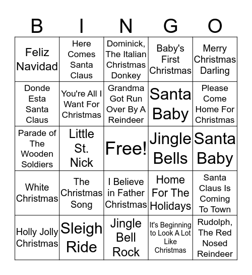 Christmas Song Bingo Card