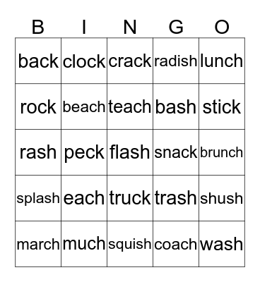 Word Family Bingo Card