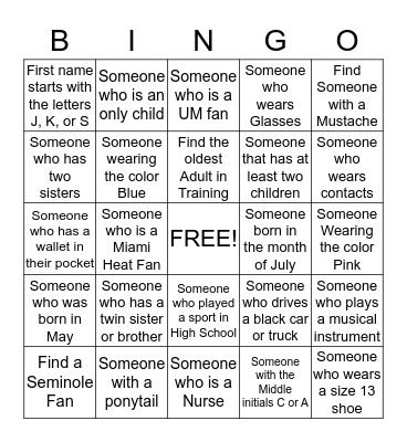 Kailyn's Scavenger Hunt  Bingo Card