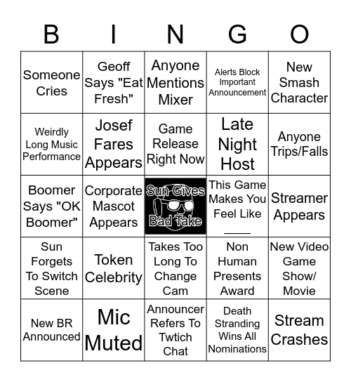 The Game Awards 2019 Bingo Card