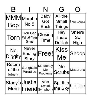 R.L. One Hit Wonders Bingo Card