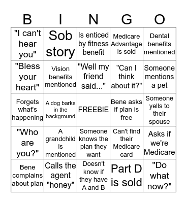 Enrollment Call Bingo Card