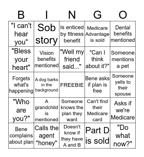 Enrollment Call Bingo Card