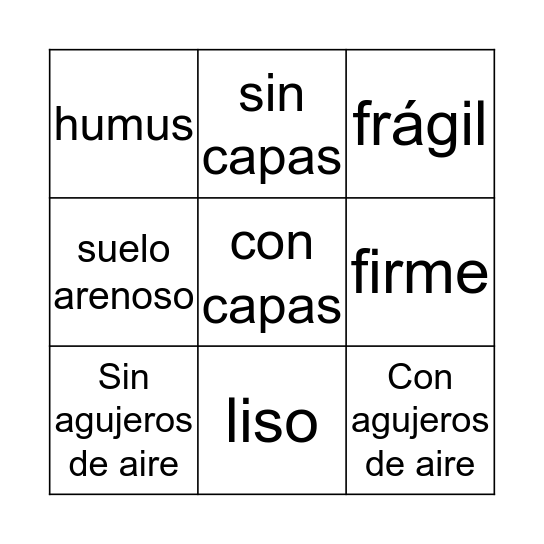 Rocas y Suelo Bingo Card