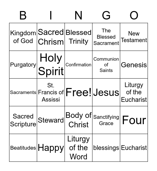 Faith Word Bingo Card