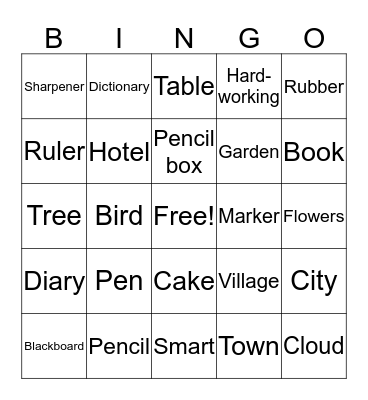 Vocabulary Lesson 3 Bingo Card