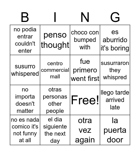 Antipatico Bingo Card