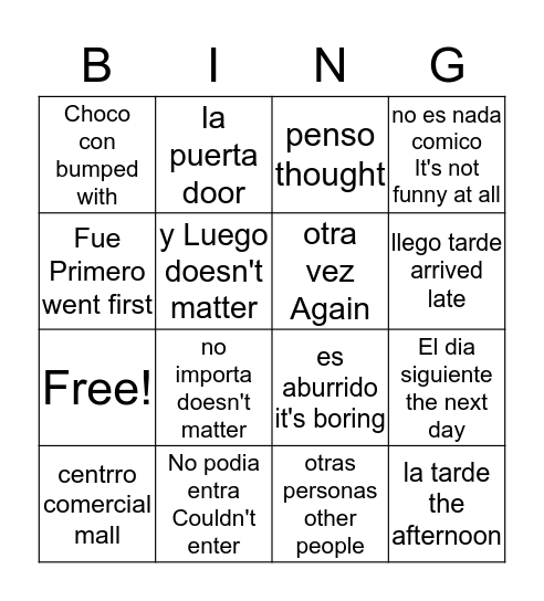 Antipatico Bingo Card