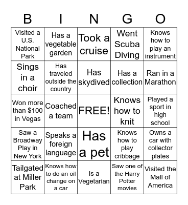 Newcastle Place Bingo Card