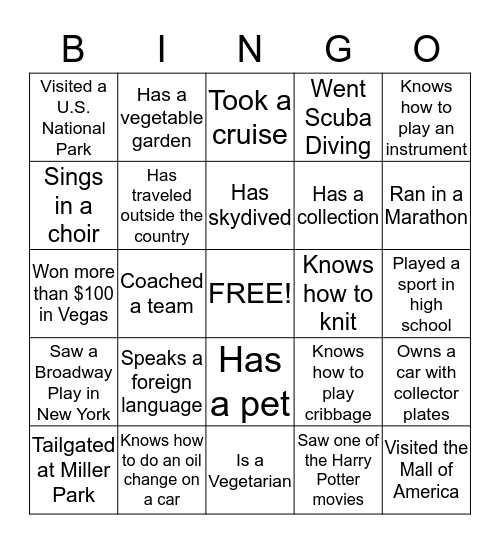 Newcastle Place Bingo Card