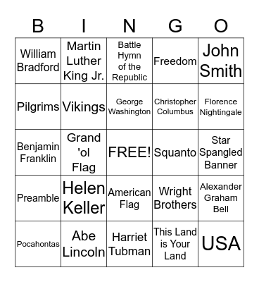 Great Americans Bingo Card