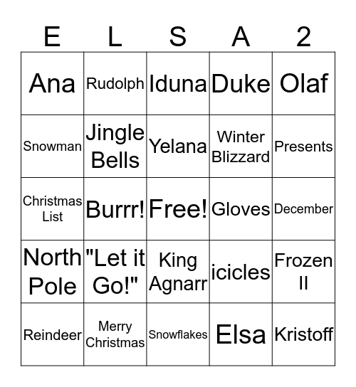 Breakfast with Santa & Elsa Bingo Card