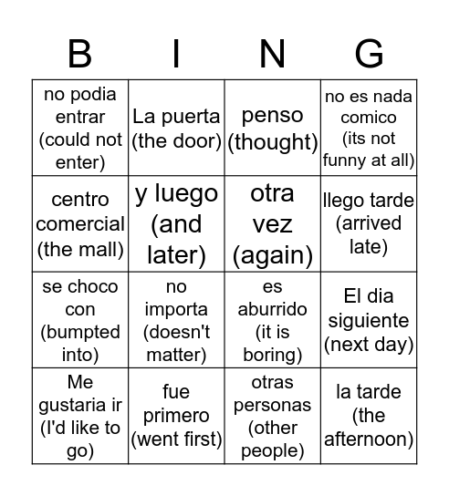 un chico antipatico Bingo Card