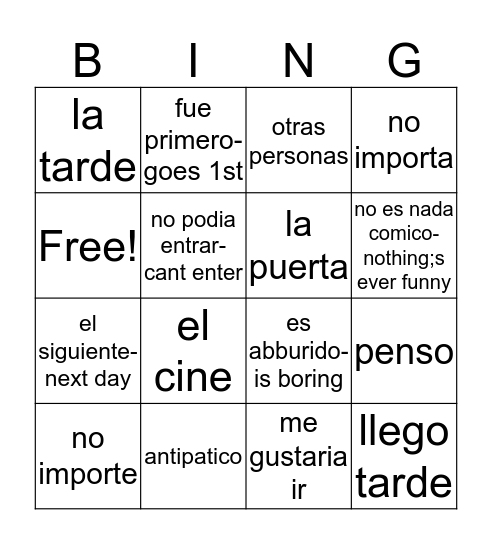 Un Chico Antipatico Bingo Card