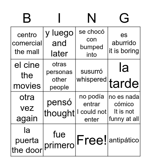 un chico antipatico Bingo Card