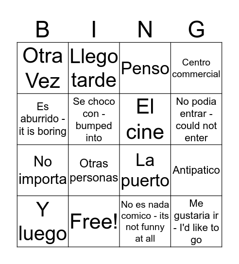 Un Chico Antipatico  Bingo Card