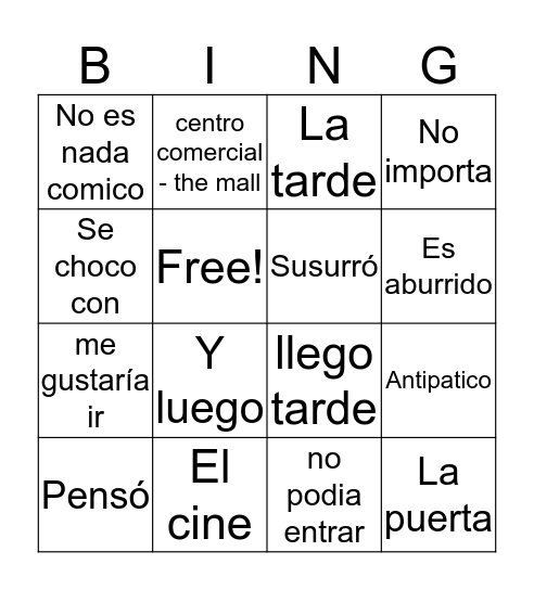 un chico antipatico Bingo Card