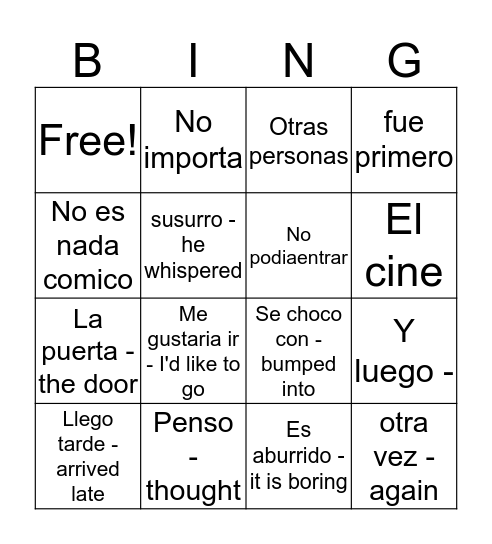 un chico antipatico Bingo Card