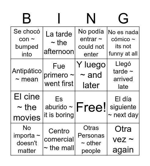 un chico antipatico  Bingo Card