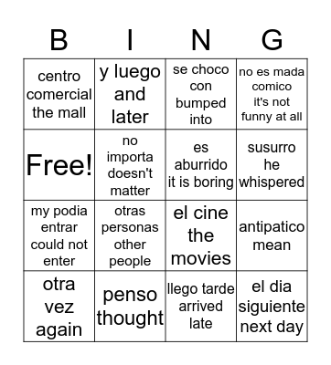 Un chico antipatico Bingo Card