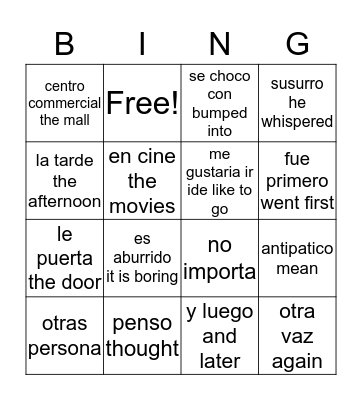 un chico antipatico  Bingo Card