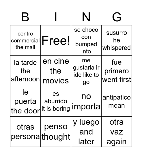 un chico antipatico  Bingo Card