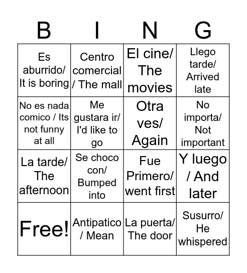 Untitled Bingo Card