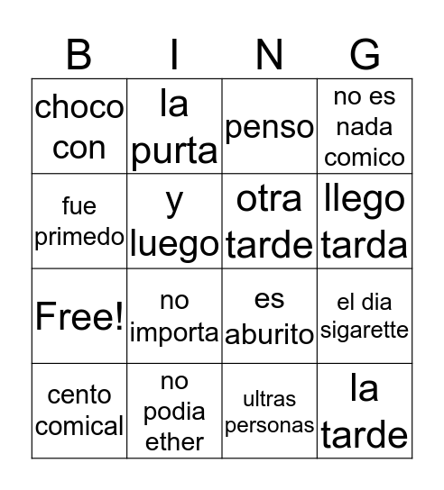 antipatico Bingo Card