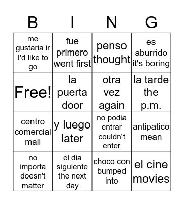 antipatico Bingo Card
