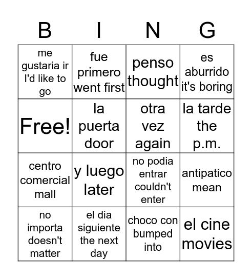 antipatico Bingo Card