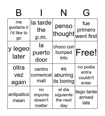 antipatico  Bingo Card