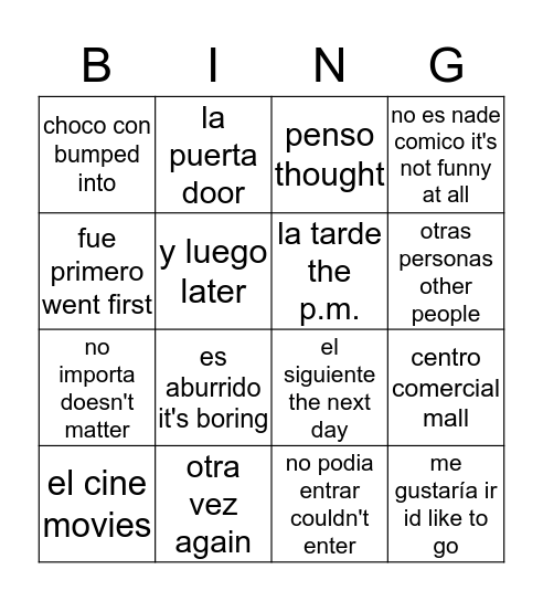 antipatico Bingo Card