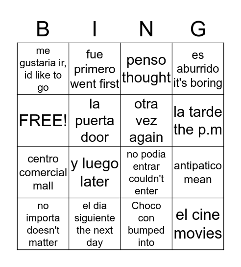 antipatico Bingo Card