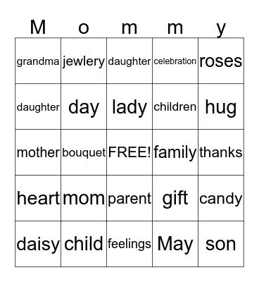 Mommy Bingo Card