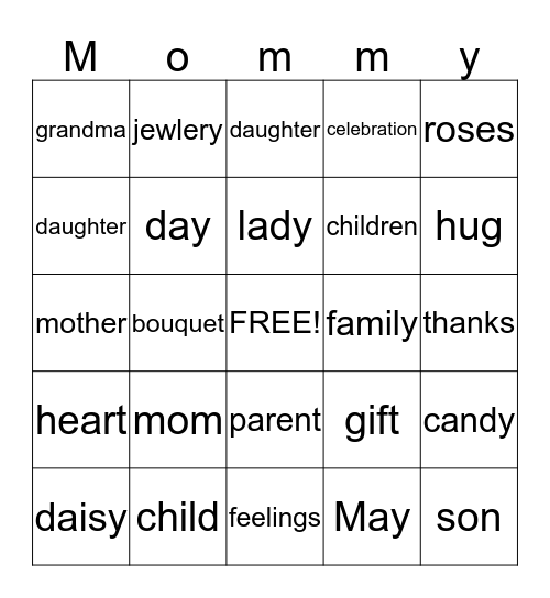 Mommy Bingo Card