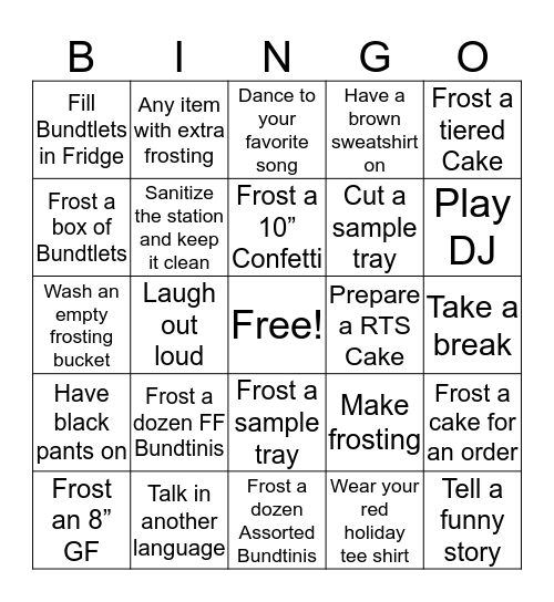 Frosting Bingo Card