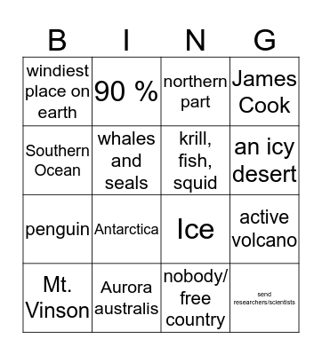Antartica Bingo Card