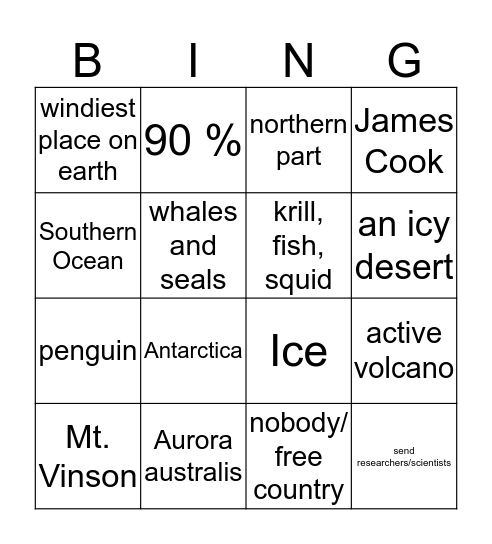 Antartica Bingo Card