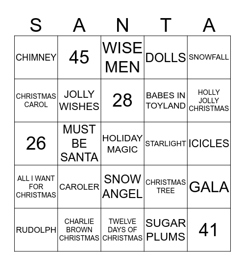 MERRY CHRISTMAS Bingo Card