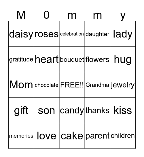 Mommy Bingo Card