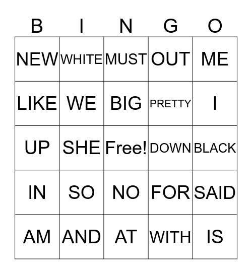 SIGHT WORDS Bingo Card