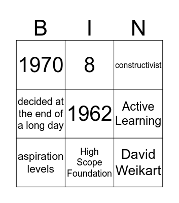 High Scope Bingo Card