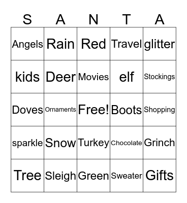 Happy Holidays Bingo Card