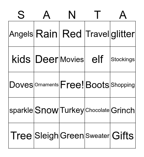 Happy Holidays Bingo Card