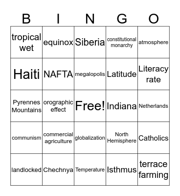 Honors Fall Semester Bingo Card