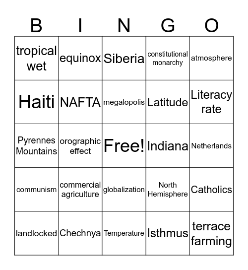 Honors Fall Semester Bingo Card