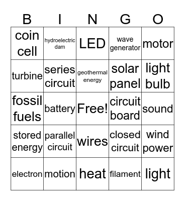 Energy Bingo Card