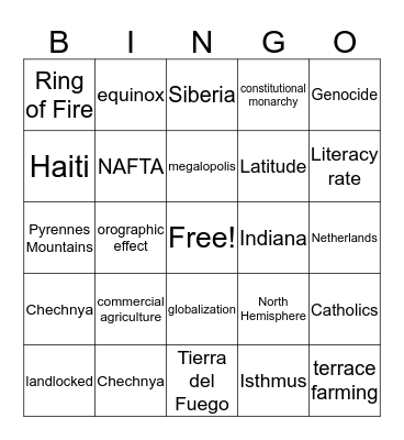 Honors Fall Semester Bingo Card